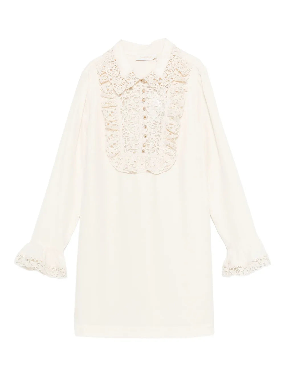 Zimmermann Ruffle Trim Mini Dress — White/ Gold — Size XS — Front View