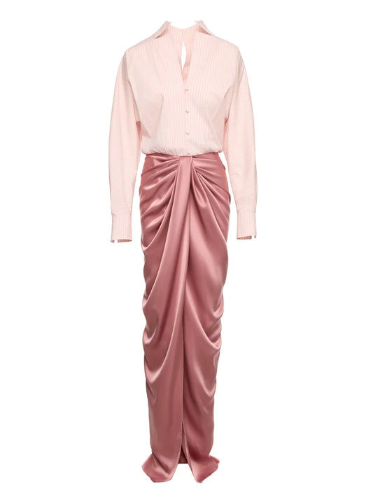 Vpm Atelier Corynna Draped Satin Panel Maxi Dress — Pink — Size XS — Front View