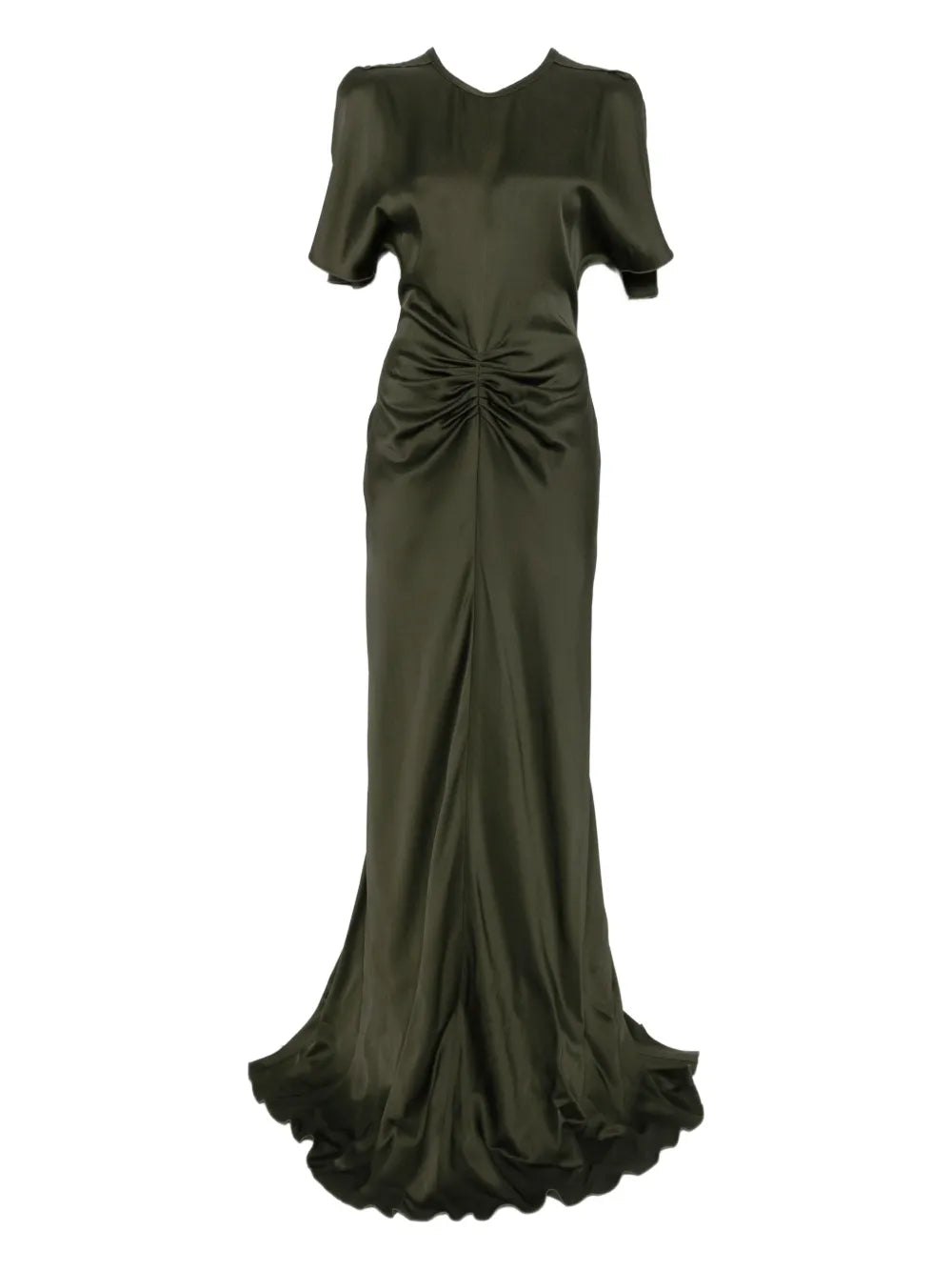 Victoria Beckham Bella Draped Short Sleeve Dress — Red/ Green/ Olive — Size XS — Front View