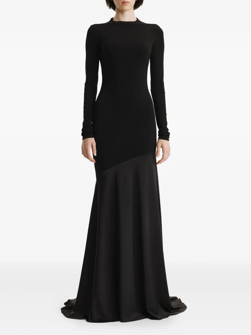 2310 Studio Long Sleeve Fishtail Maxi Dress — Black — Size XS — Front View