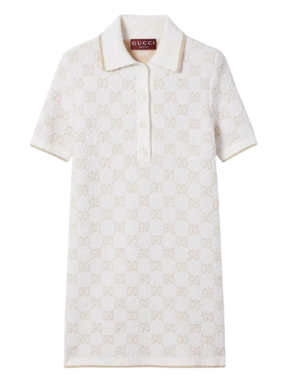 Gucci Gg Pattern Short Sleeve Mini Dress — White — Size XS — Front View