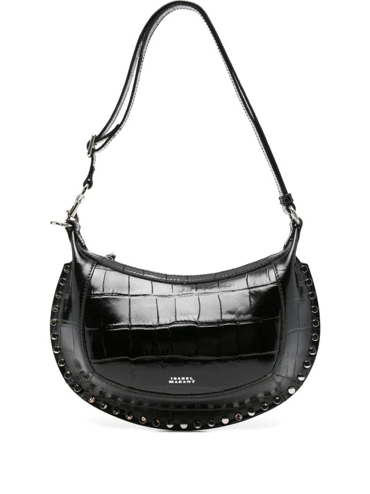 Isabel Marant Oskan Moon Crocodile Embossed Studded Shoulder Bag — Same as shown — Size One Size — Front View