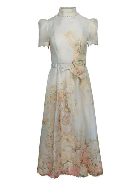 Zimmermann Memento Floral Print Midi Dress — White — Size XS — Front View