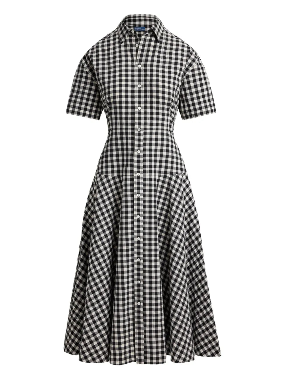 Polo Ralph Lauren Gingham Check Collared Midi Shirt Dress — Black/ Red — Size XS — Front View