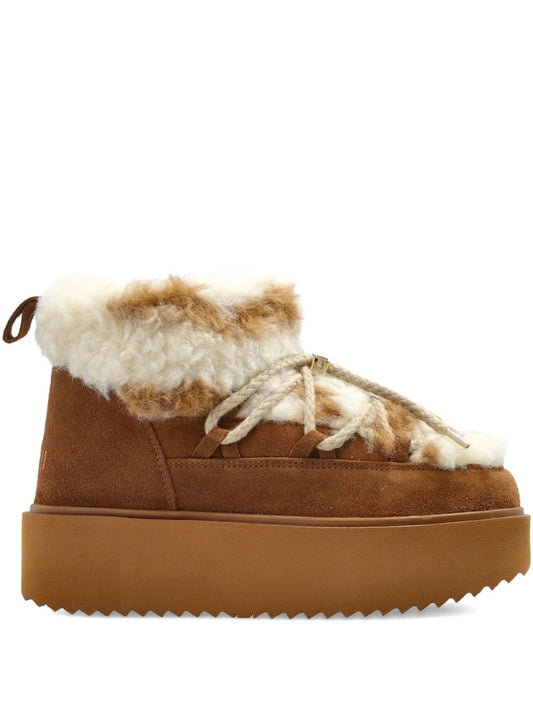 Inuikii Lace-Up Platform Trainers — Brown — Size US M 3.5 - US W 5 — Front View