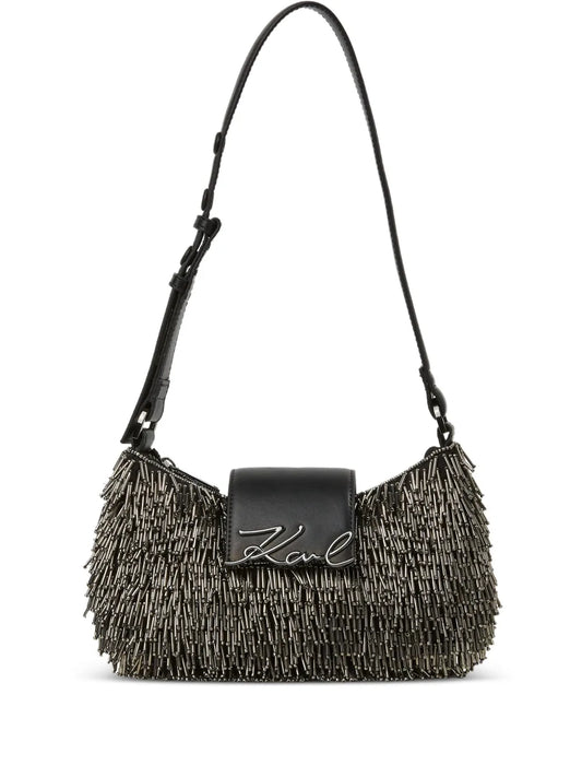 Karl Lagerfeld Signature Beaded Shoulder Bag — Same as shown — Size One Size — Front View