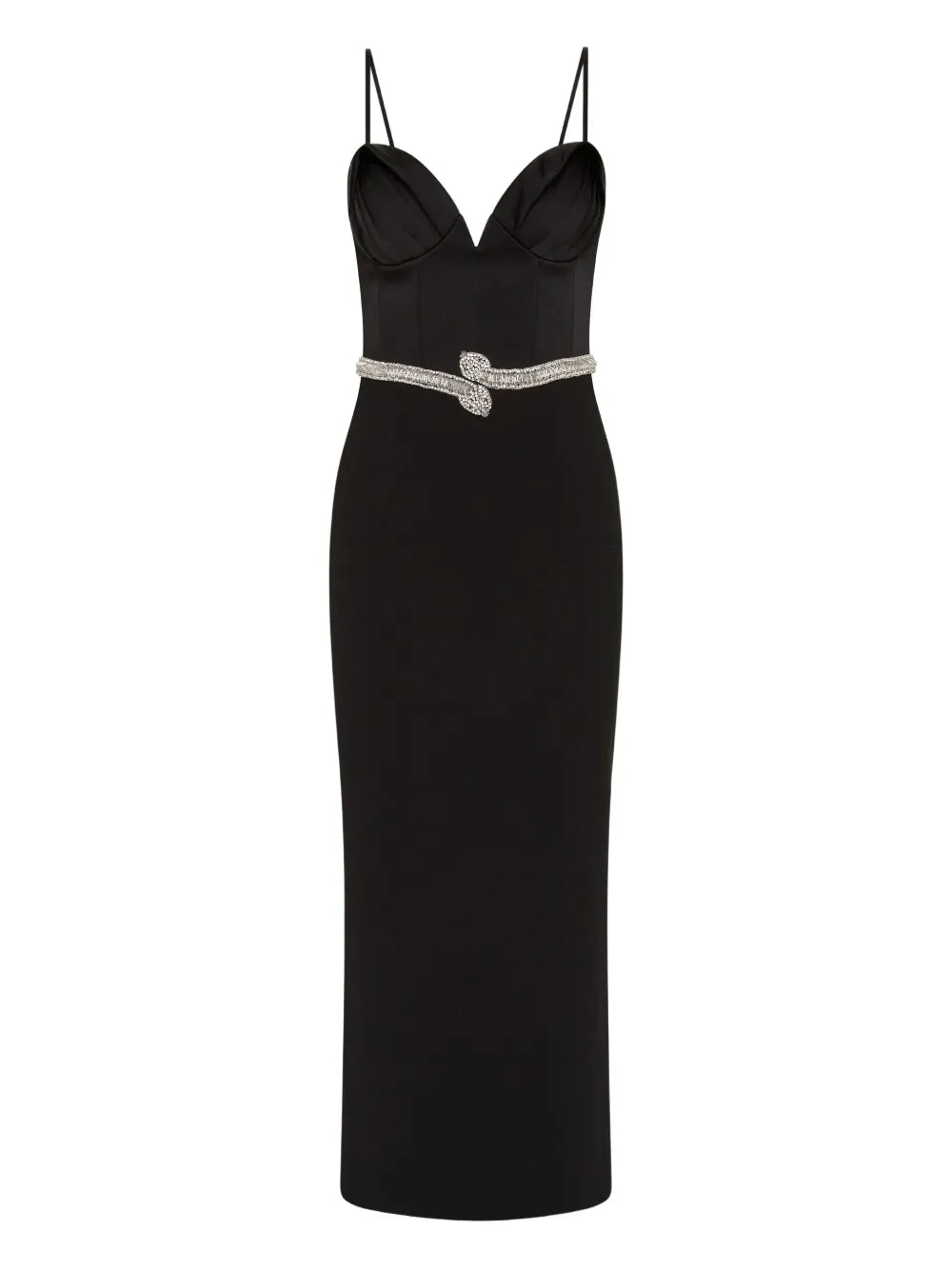 Rebecca Vallance Lilith Snake Belt Midi Dress — Black — Size S — Front View