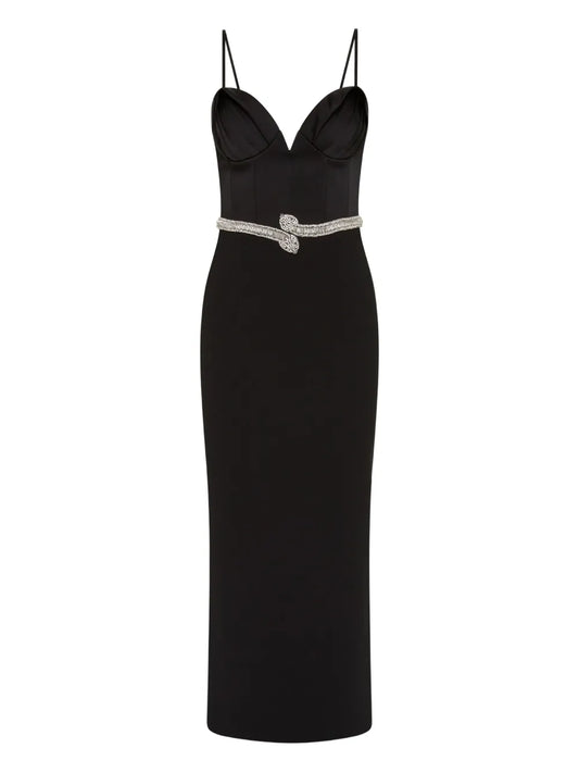 Rebecca Vallance Lilith Snake Belt Midi Dress — Black — Size S — Front View