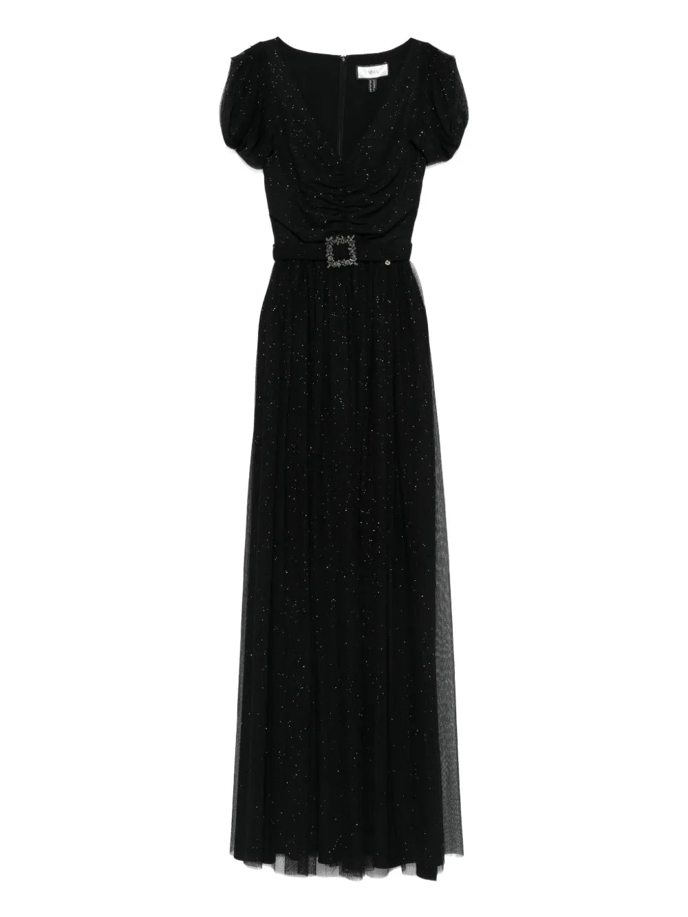 Nissa Belted Short Sleeved Dress — Black — Size S — Front View