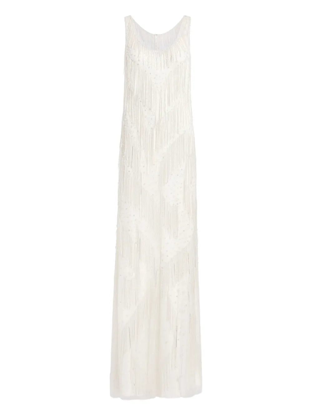 Jenny Packham Symphonie Fringed Maxi Dress — Ivory — Size XS — Front View