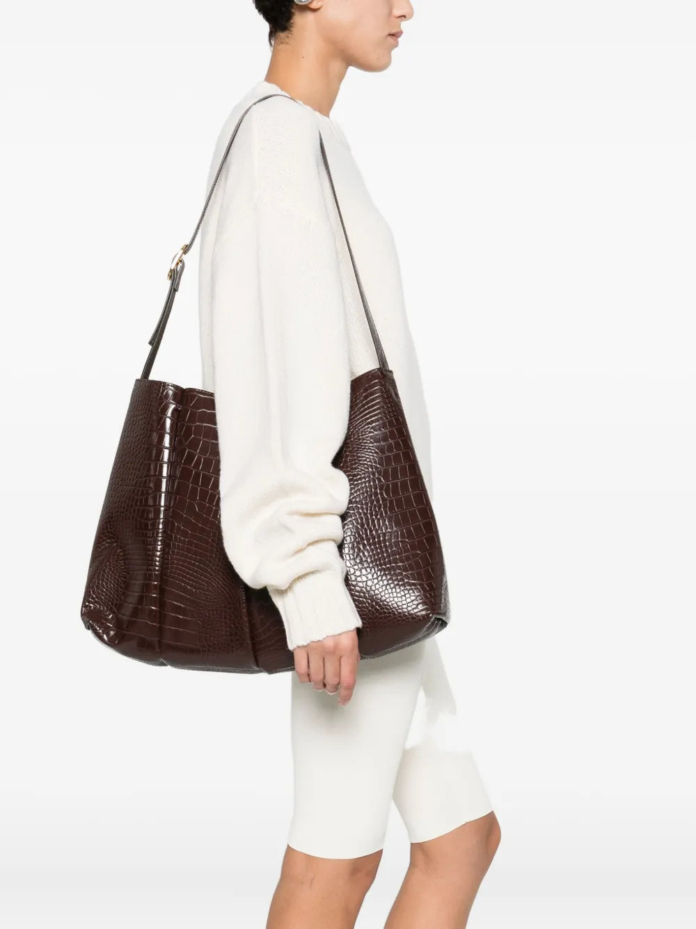 Themoire Crocodile Embossed Shoulder Bag — Same as shown — Size One Size — Side View