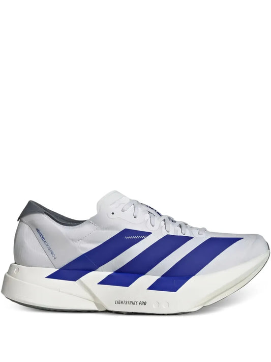 adidas Adizero Adios Pro 4 Lucid Blue Sneakers — Blue/White — Size US M 4.5 - US W 6 — Front View