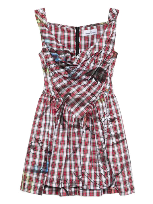 Vivienne Westwood Plaid Draped Mini Dress — Red — Size XS — Front View