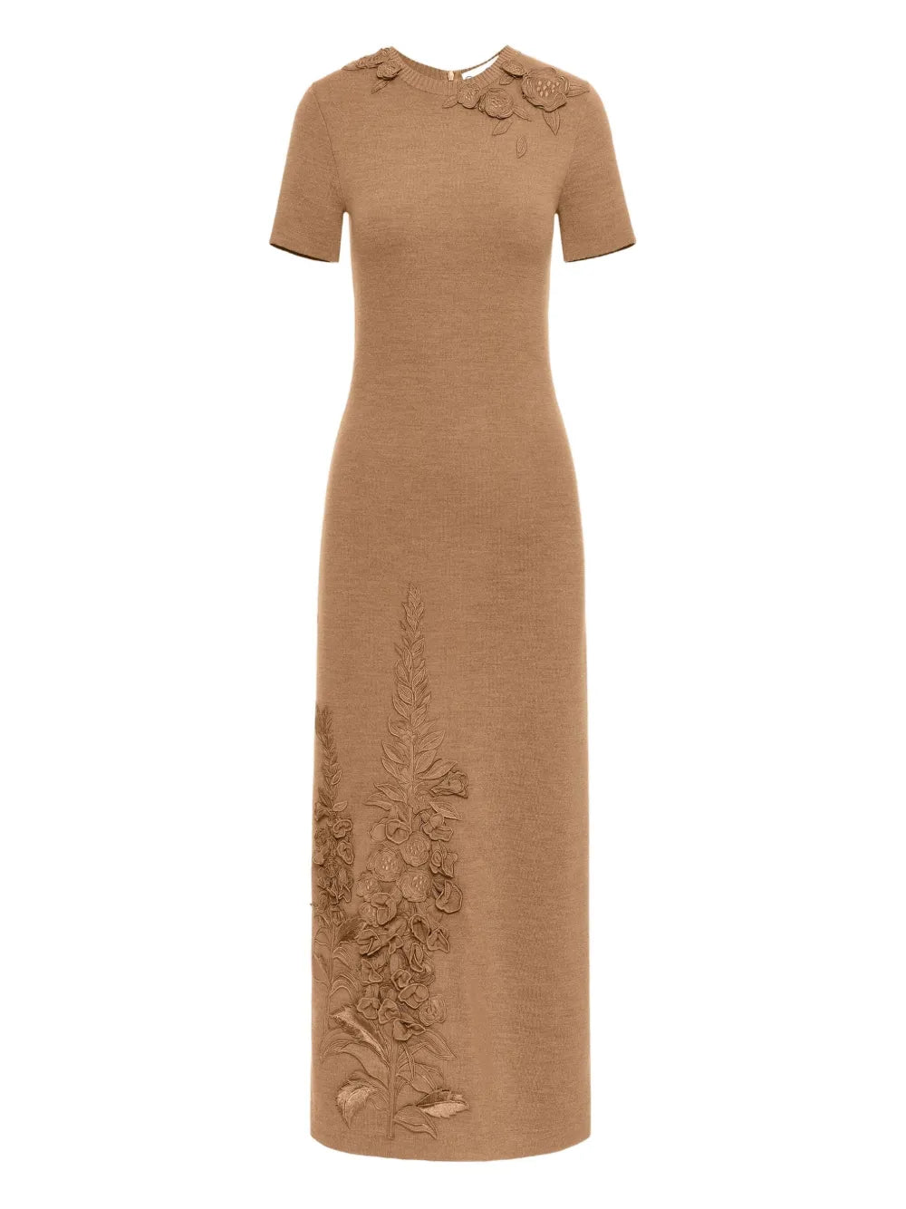Oscar De La Renta Foxglove Embroidered Dress — Brown/ Red — Size XS — Front View