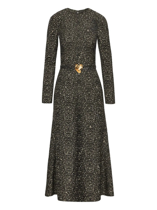 Oscar De La Renta Heart Belt Midi Dress — Black/ White — Size S — Front View