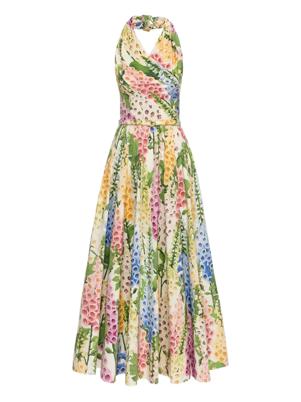 Oscar De La Renta Floral Pattern Midi Dress — White — Size XS — Front View