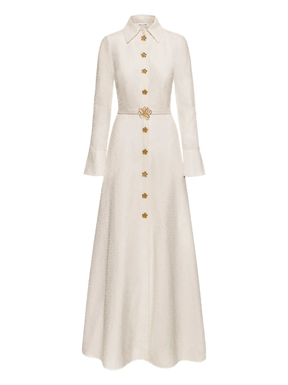 Oscar De La Renta Long Sleeve Maxi Dress — Off White/ White — Size XS — Front View