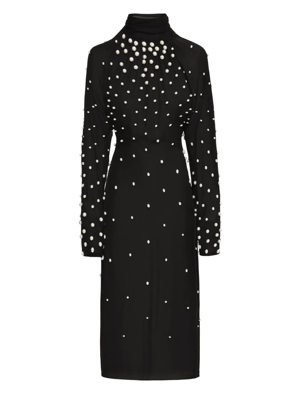 Oscar De La Renta Pearl Embellishment Georgette Midi Dress — Black — Size XS — Front View
