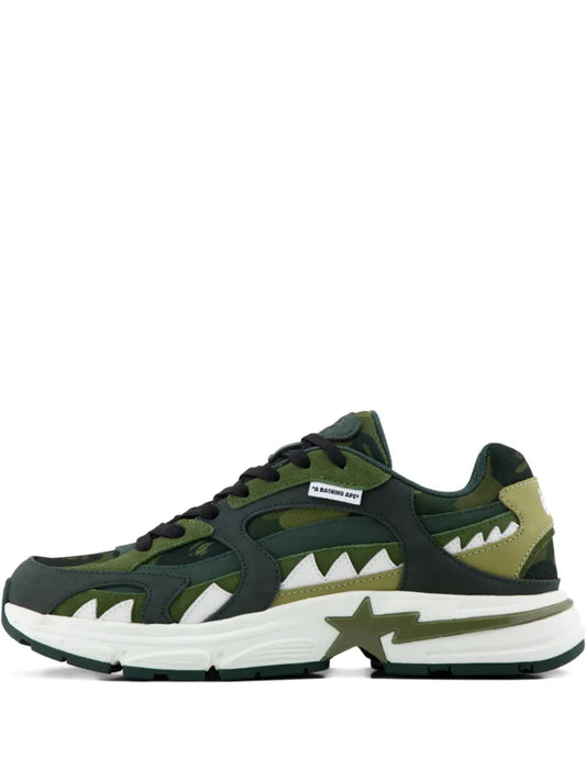A Bathing Ape?Shark Sta Sneakers — Green — Size US M 3.5 - US W 5 — Front View