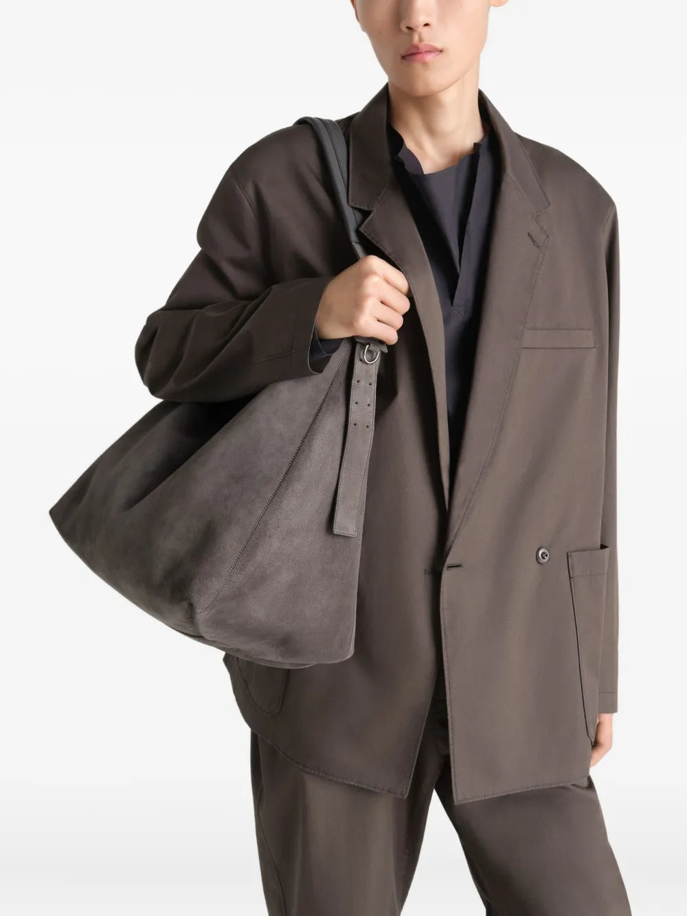 Lemaire Belted Suede Shoulder Bag — Same as shown — Size One Size — Side View