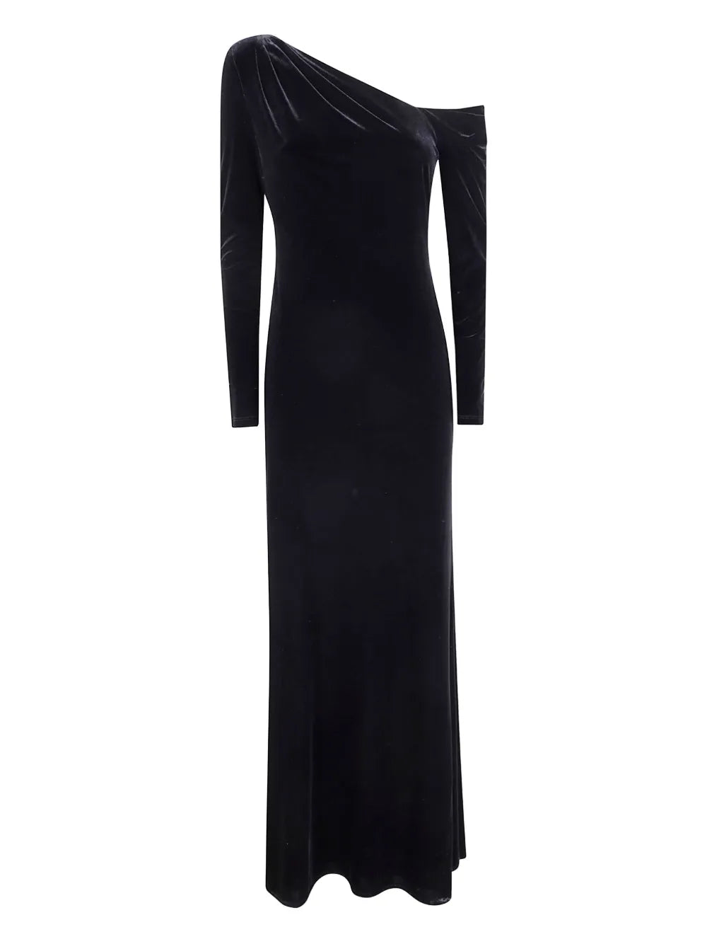 Lauren Ralph Lauren One Shoulder Velvet Dress — Black — Size S — Front View