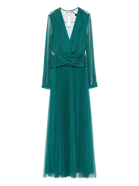 Twinset Twisted Long Sleeved Dress — Green — Size XS — Front View