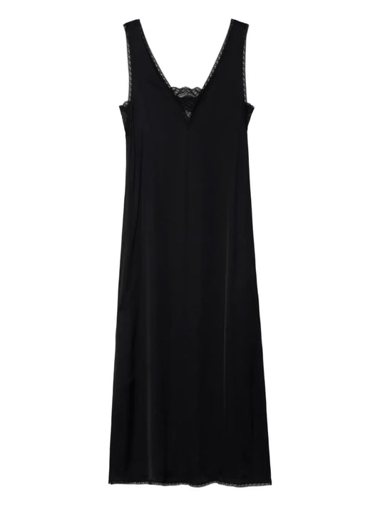 Zadigvoltaire Renzo Satin Fabric Dress — Black — Size M — Front View
