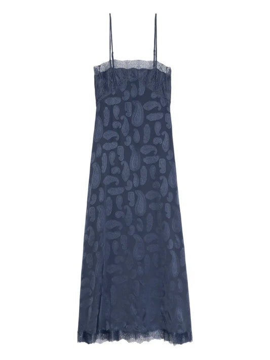 Zadigvoltaire Ridar Paisley Pattern Lace Trim Dress — Blue — Size XS — Front View