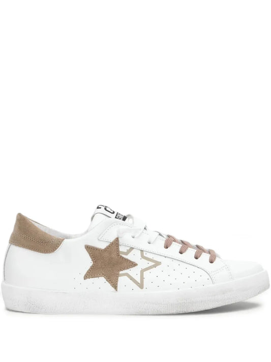 2 Star Prime Star Lace-Up Sneakers — White — Size US M 3.5 - US W 5 — Front View