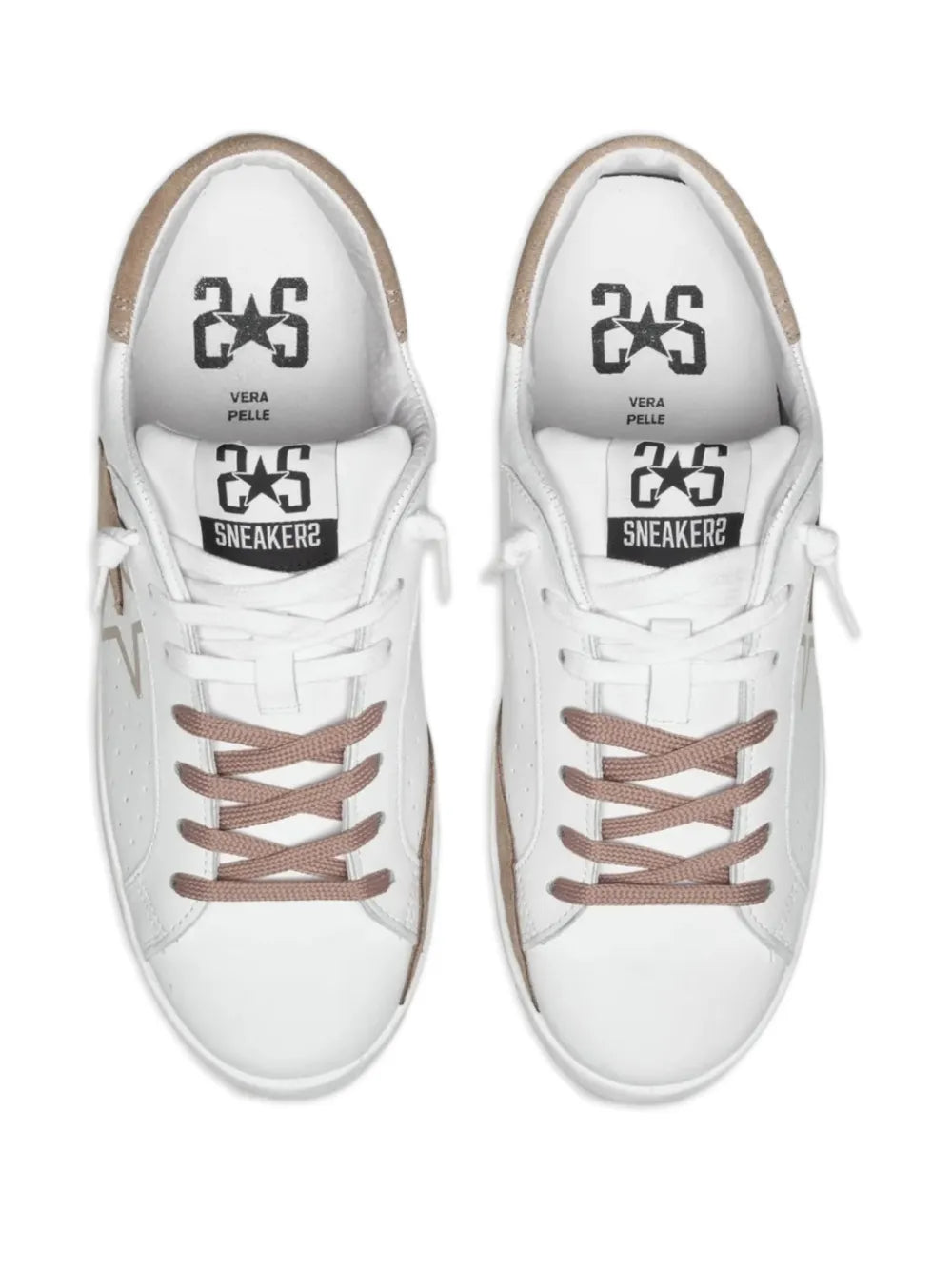 2 Star Prime Star Lace-Up Sneakers — White — Size US M 3.5 - US W 5 — Top View