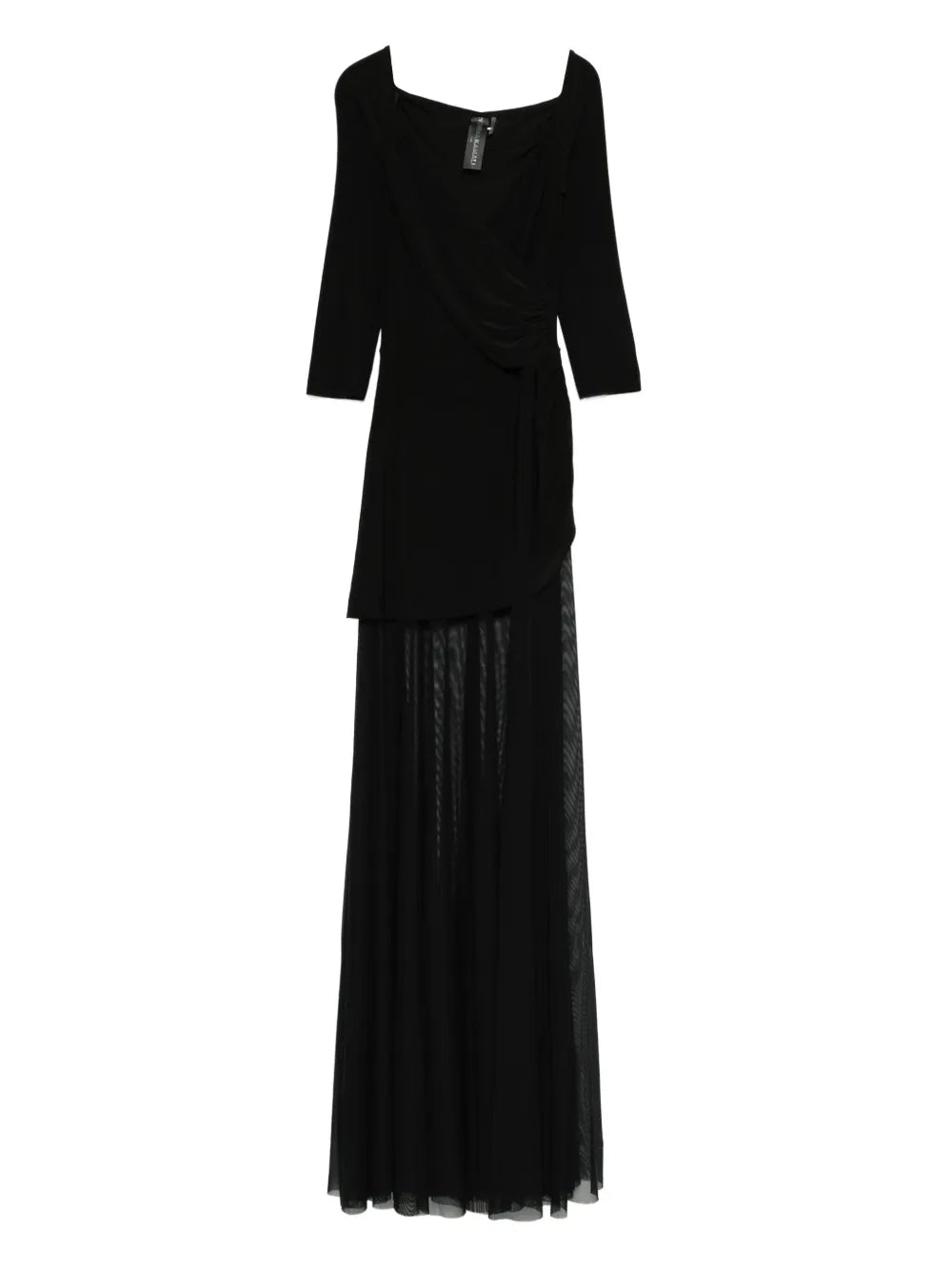 Norma Kamali Draped Design Mesh Panelled Maxi Dress — Black — Size XS — Front View