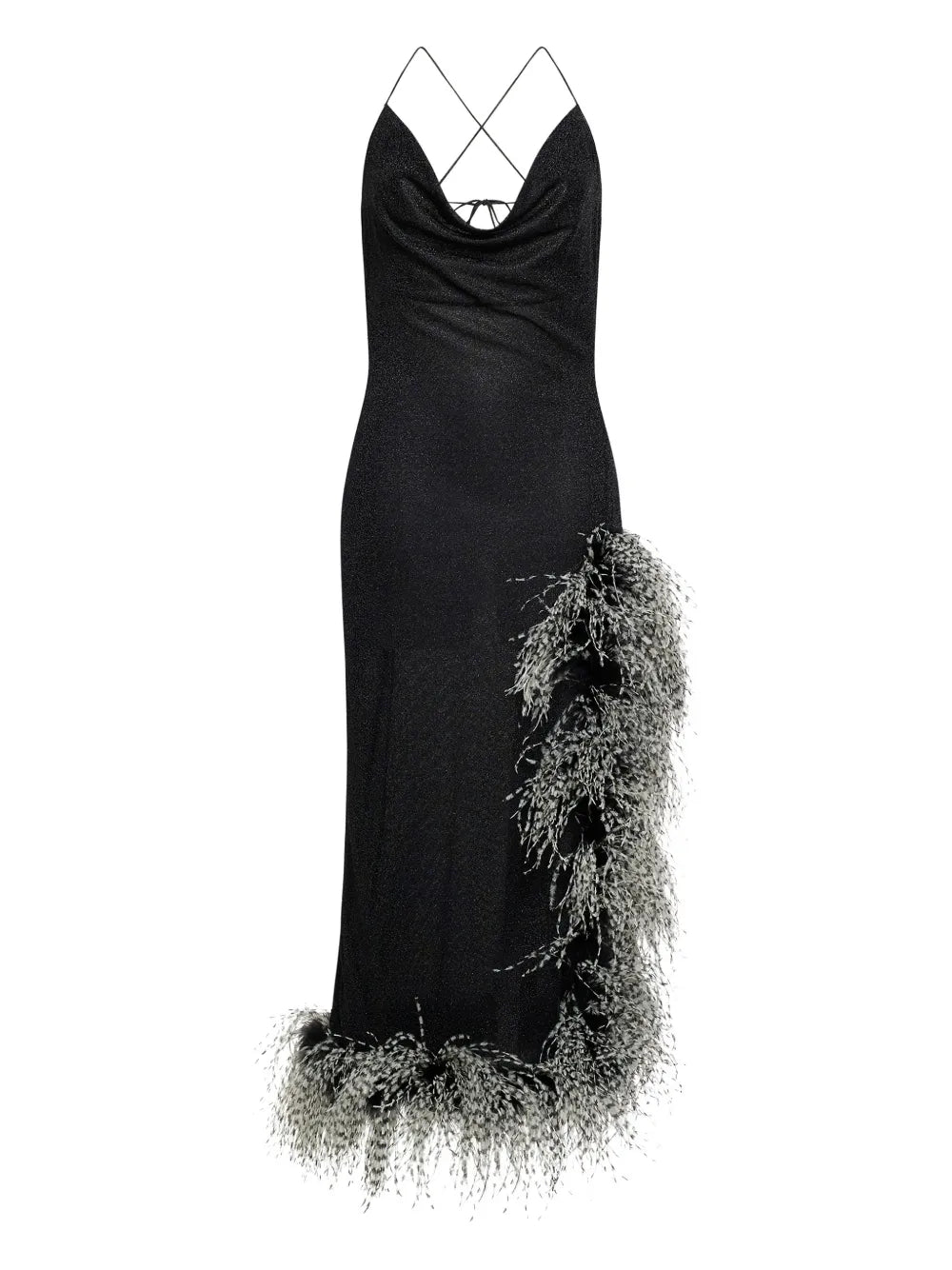 Oseree Lumiere Plumage Asymmetric Dress — Black — Size S — Front View
