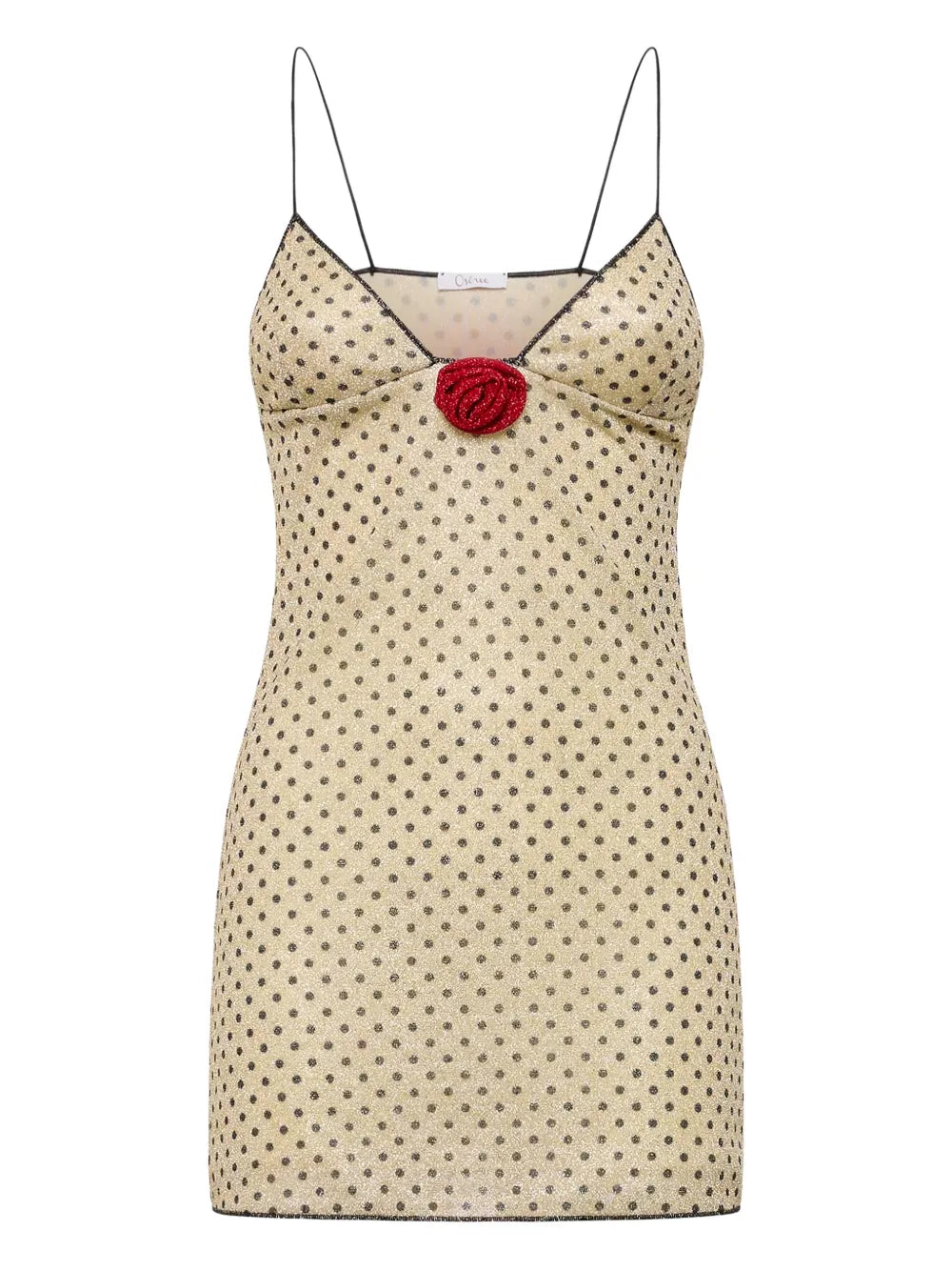 Oseree Lumiere Rose Pois Mini Dress — Beige/ Black — Size XS — Front View
