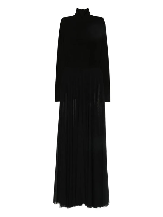 Norma Kamali Long Sleeve Pleated Dress — Black — Size XS — Front View