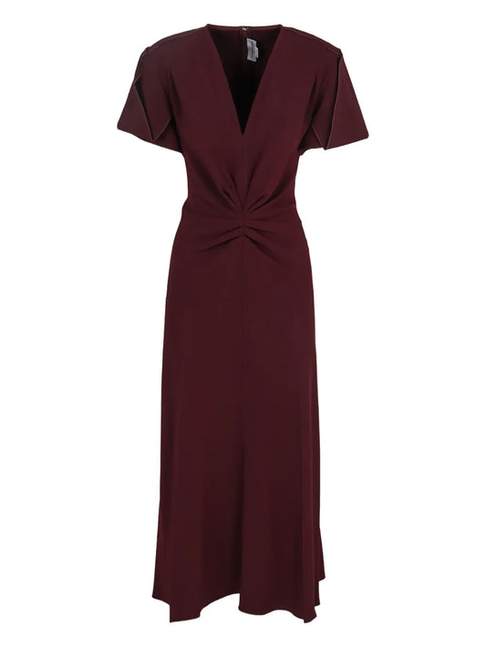 Victoria Beckham V Neck Pleated Midi Dress — Same as shown — Size XS — Front View