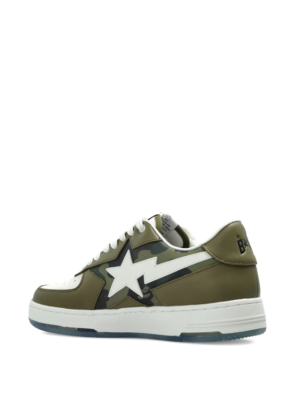 A Bathing Ape?Star-Patch Leather Sneakers — Olive Green — Size US M 4.5 - US W 6 — Top View