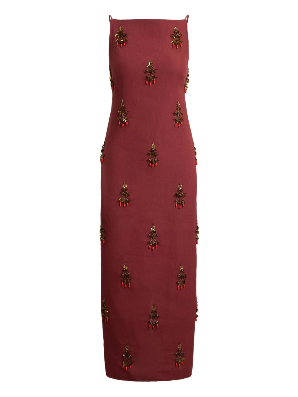 Polo Ralph Lauren Embellished Sleeveless Dress — Red — Size XS — Front View