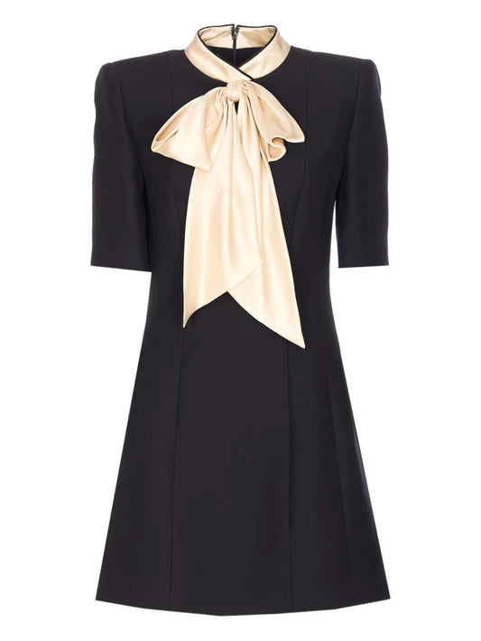 Valentino Garavani Bow Detail Short Sleeve Mini Dress — Black — Size XS — Front View