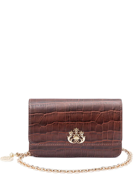 Isla Croc Embossed Chain Shoulder Bag — Same as shown — Size One Size — Front View