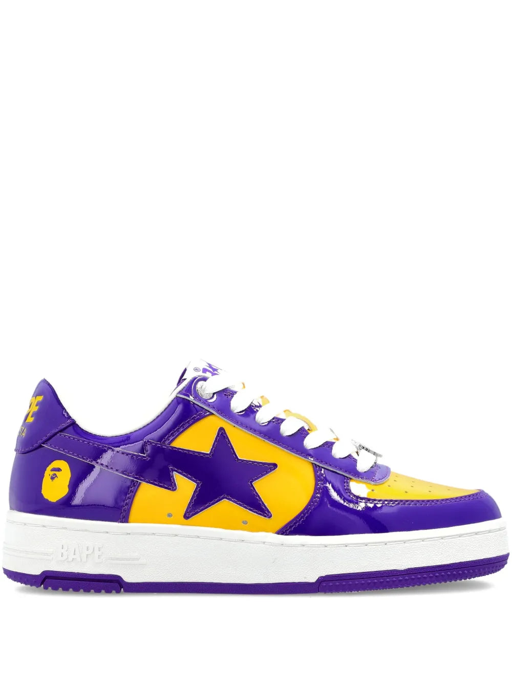 A Bathing Ape?Bape Sta Panelled Sneakers — Purple / Yellow — Size US M 3.5 - US W 5 — Front View