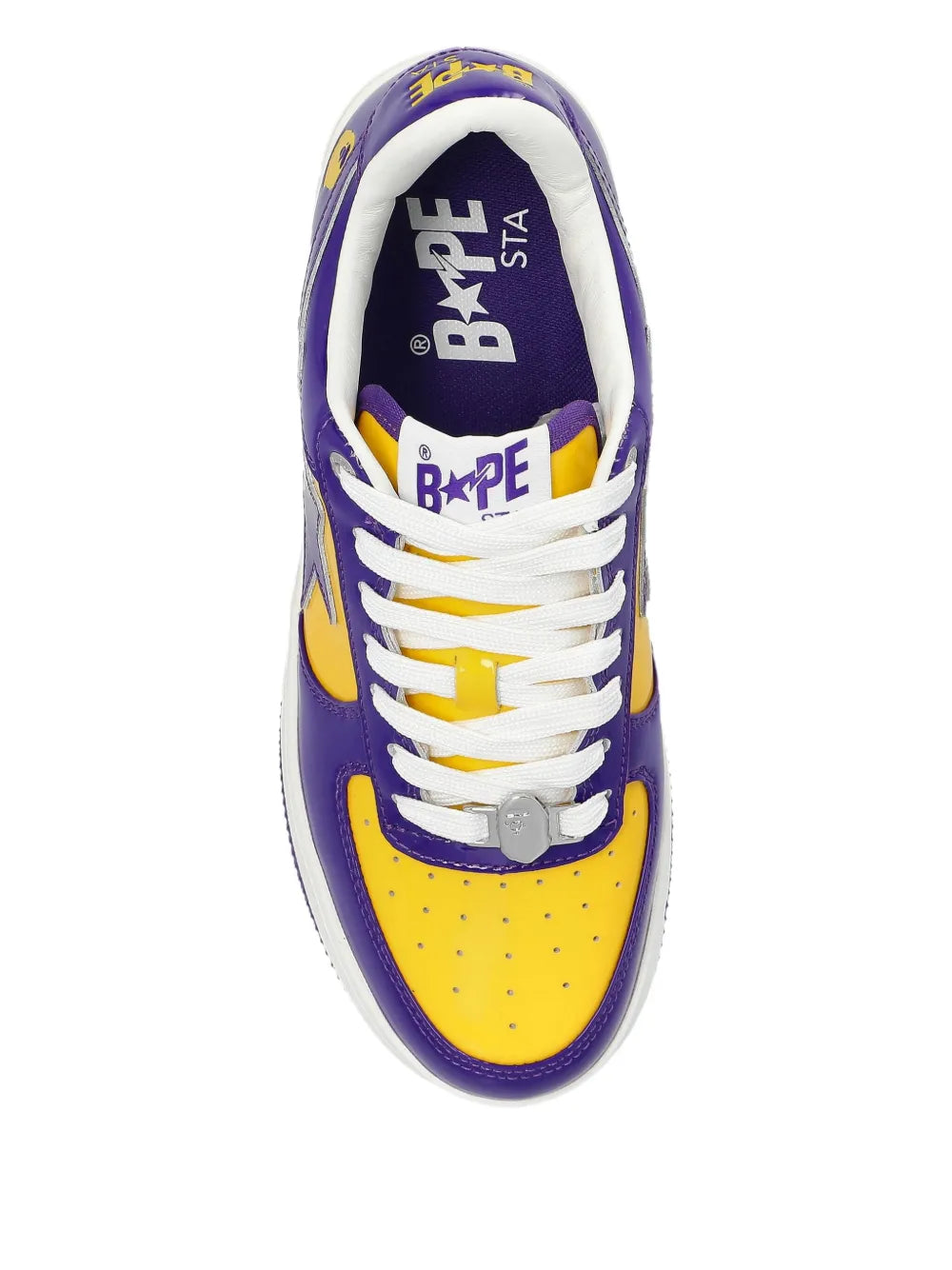 A Bathing Ape?Bape Sta Panelled Sneakers — Purple / Yellow — Size US M 3.5 - US W 5 — Back View