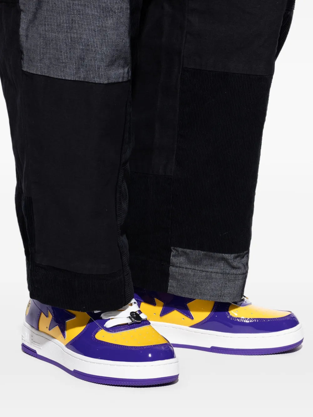 A Bathing Ape?Bape Sta Panelled Sneakers — Purple / Yellow — Size US M 3.5 - US W 5 — Detail View