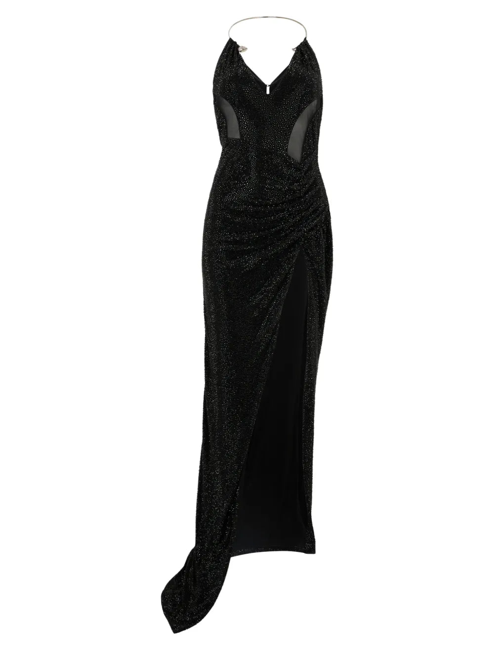 Philipp Plein Slit Open Back Maxi Dress — Black — Size XS — Front View