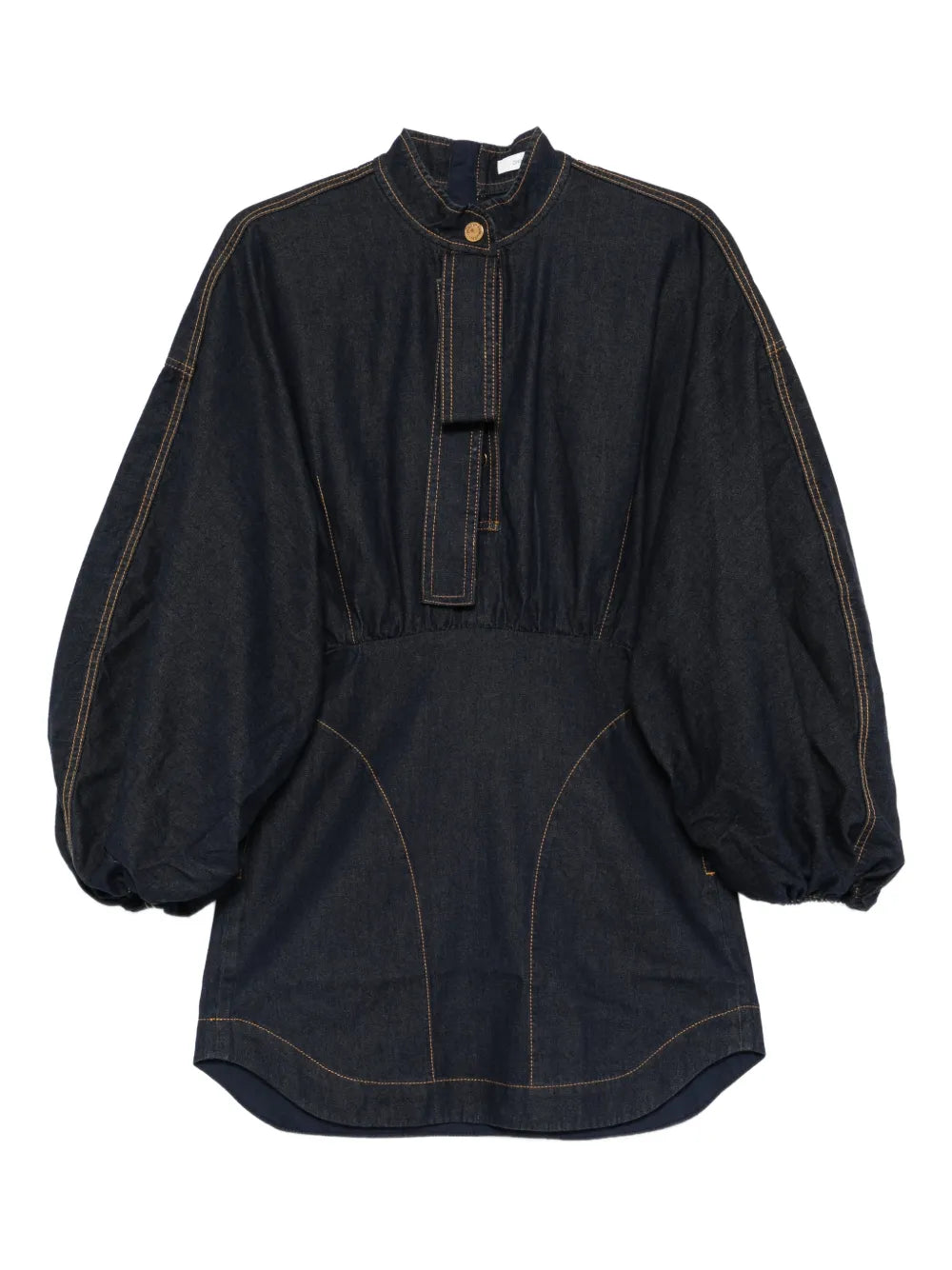 Zimmermann Bishop Sleeve Denim Mini Dress — Blue — Size XXS — Front View