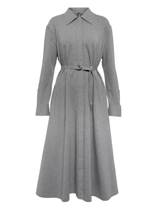 Norma Kamali Long Sleeve Belted Midi Dress — Grey — Size XS — Front View