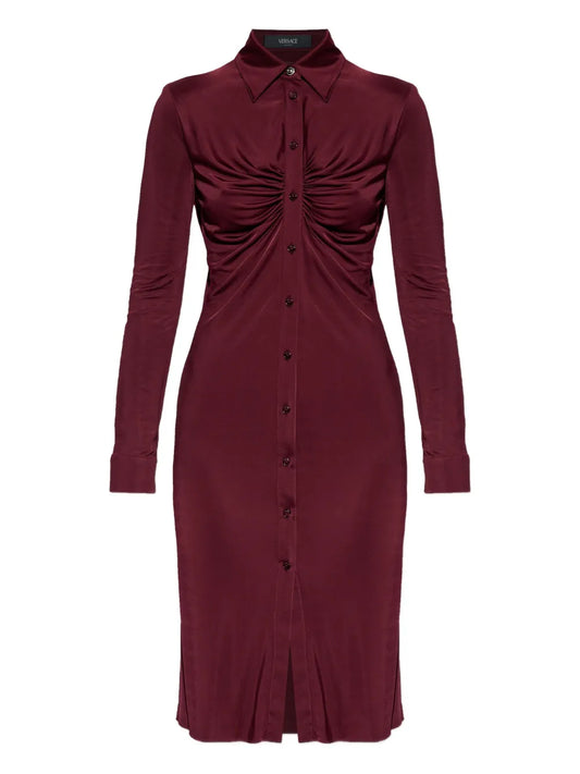 Versace Gathered Detail Mini Dress — Red — Size XXL — Front View
