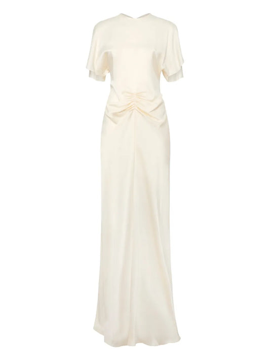 Victoria Beckham Gathered Maxi Dress — White/ Red — Size S — Front View