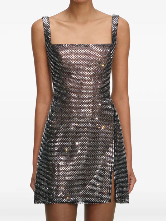 Self Portrait Rhinestone Embellishment Mini Dress — Black/ Grey — Size XS — Front View