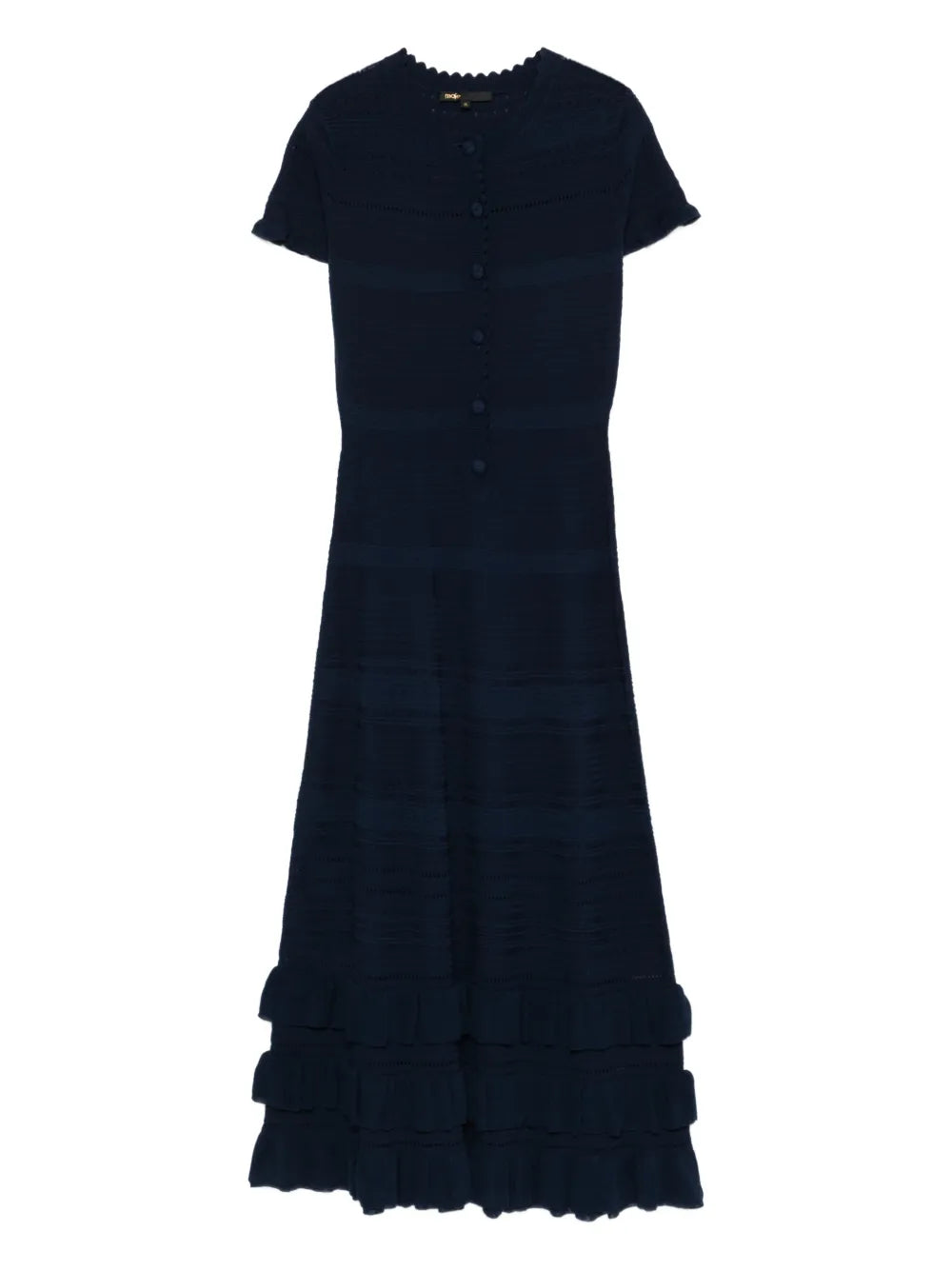 Maje Short Sleeve Knitted Midi Dress — Navy — Size S — Front View