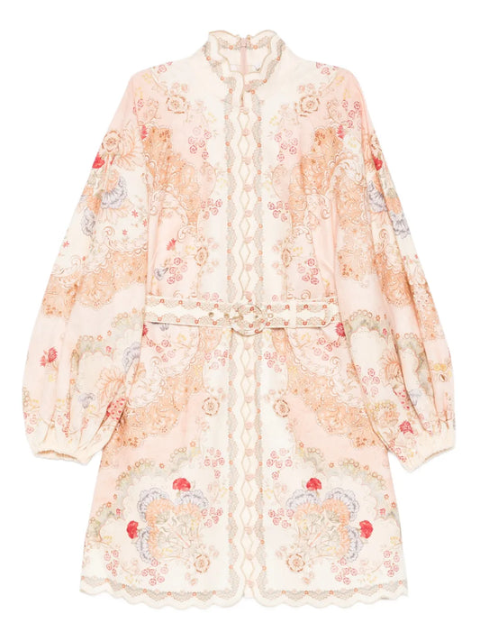 Zimmermann Daylight Floral Print Mini Dress — Beige — Size XS — Front View